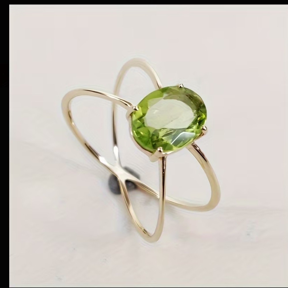 Green Oval Cubic Zirconia Gold Crisscross Ring 3 pack